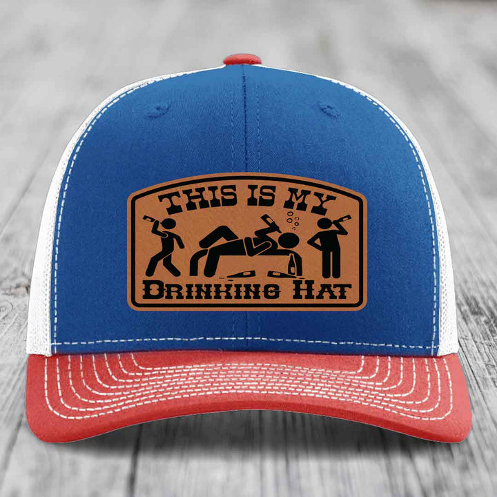 This Is My Drinking Hat - Leather Patch Hat - Rawhide to Black Patch - Richardson 112 Snapback Trucker Hat