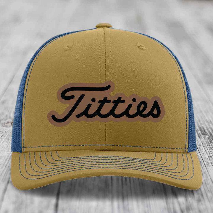 Titties - Leather Patch Hat - Dark Brown to Black Patch - Richardson 112 Snapback Trucker Hat