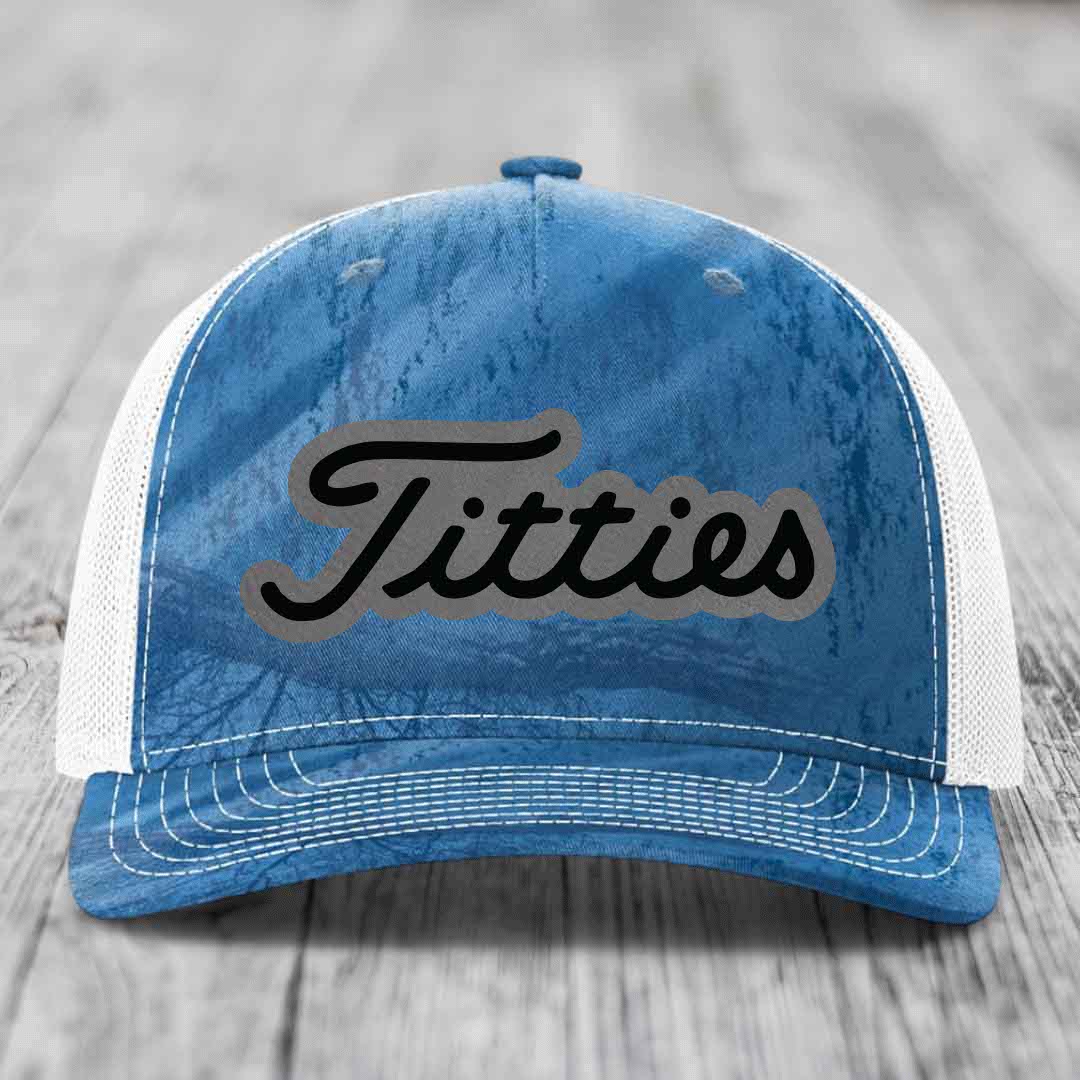 Titties - Leather Patch Hat - Grey to Black Patch - Richardson 112PFP Snapback Trucker Hat