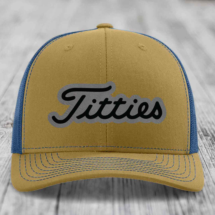 Titties - Leather Patch Hat - Grey to Black Patch - Richardson 112 Snapback Trucker Hat