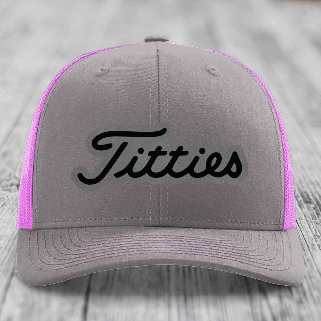 Titties - Leather Patch Hat - Grey to Black Patch - Richardson 112 Snapback Trucker Hat
