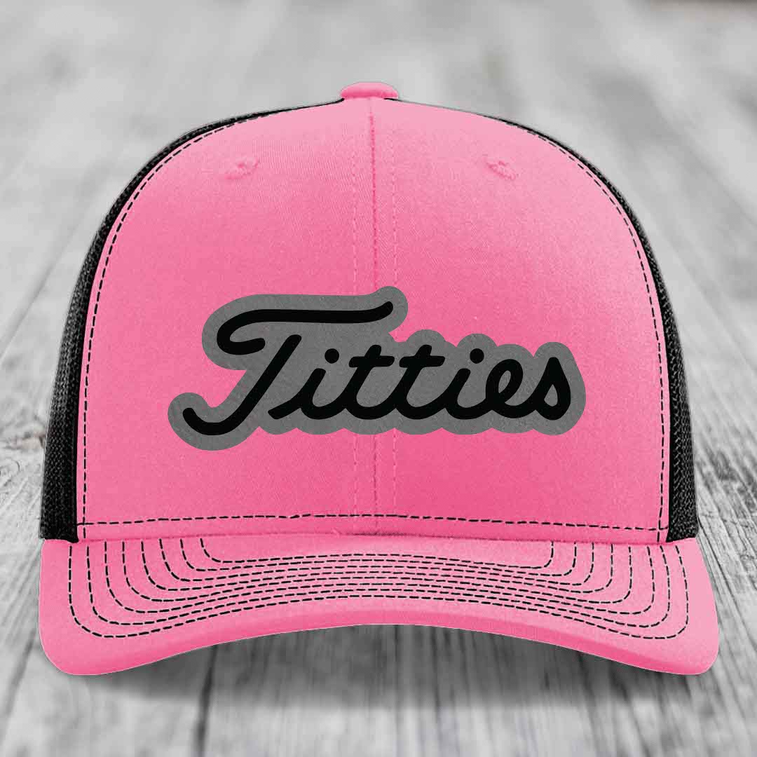 Titties - Leather Patch Hat - Grey to Black Patch - Richardson 112 Snapback Trucker Hat