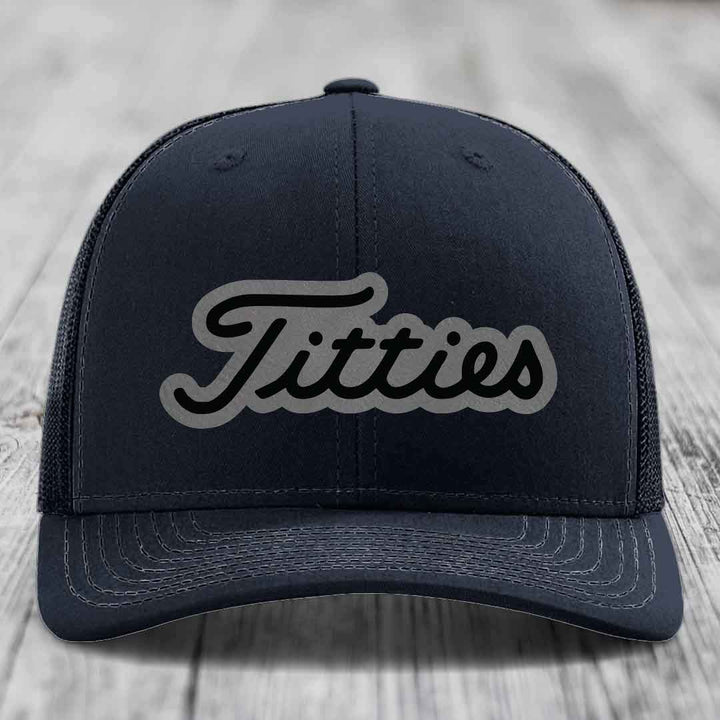 Titties - Leather Patch Hat - Grey to Black Patch - Richardson 112 Snapback Trucker Hat