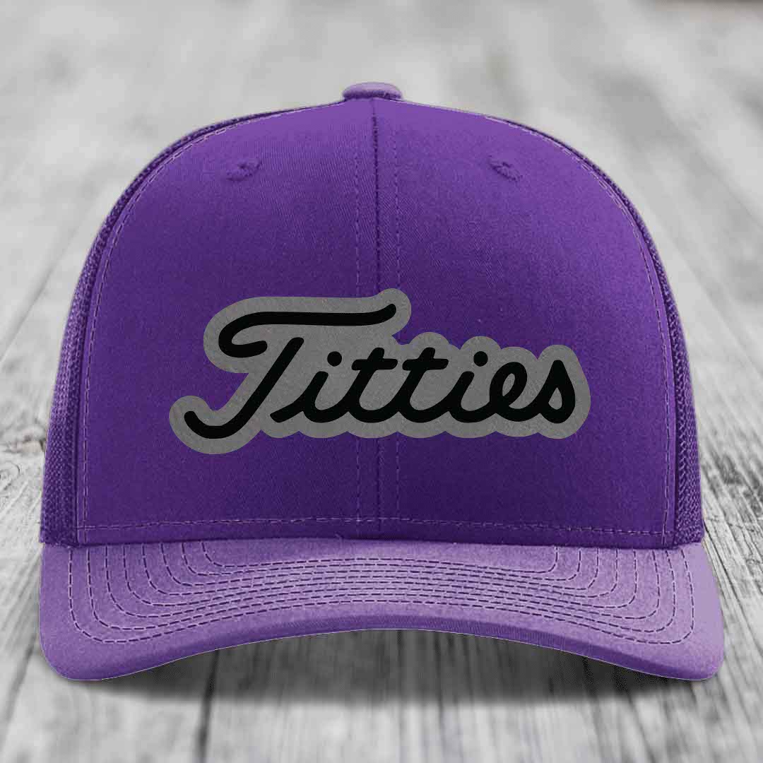 Titties - Leather Patch Hat - Grey to Black Patch - Richardson 112 Snapback Trucker Hat