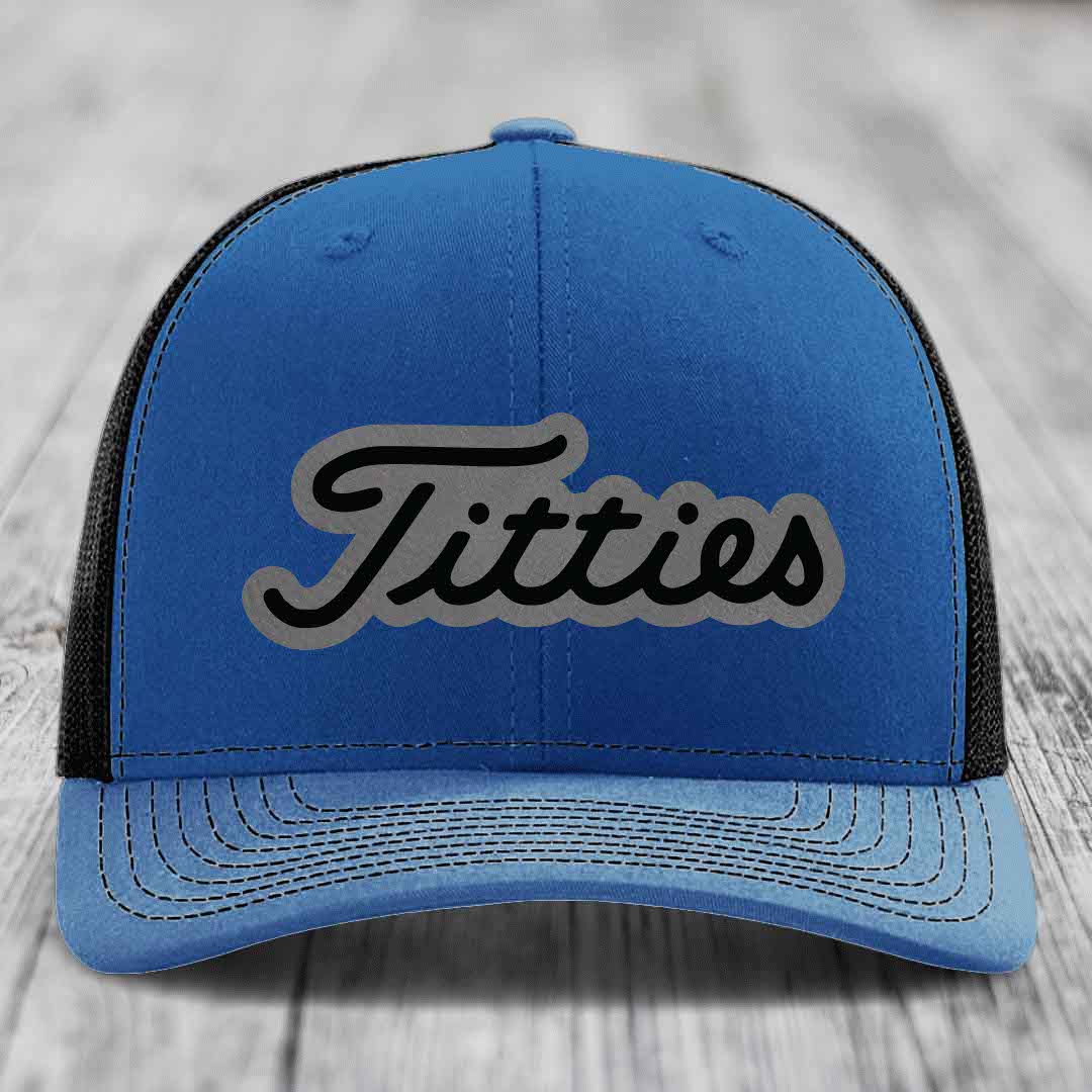 Titties - Leather Patch Hat - Grey to Black Patch - Richardson 112 Snapback Trucker Hat