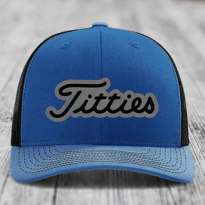 Titties - Leather Patch Hat - Grey to Black Patch - Richardson 112 Snapback Trucker Hat