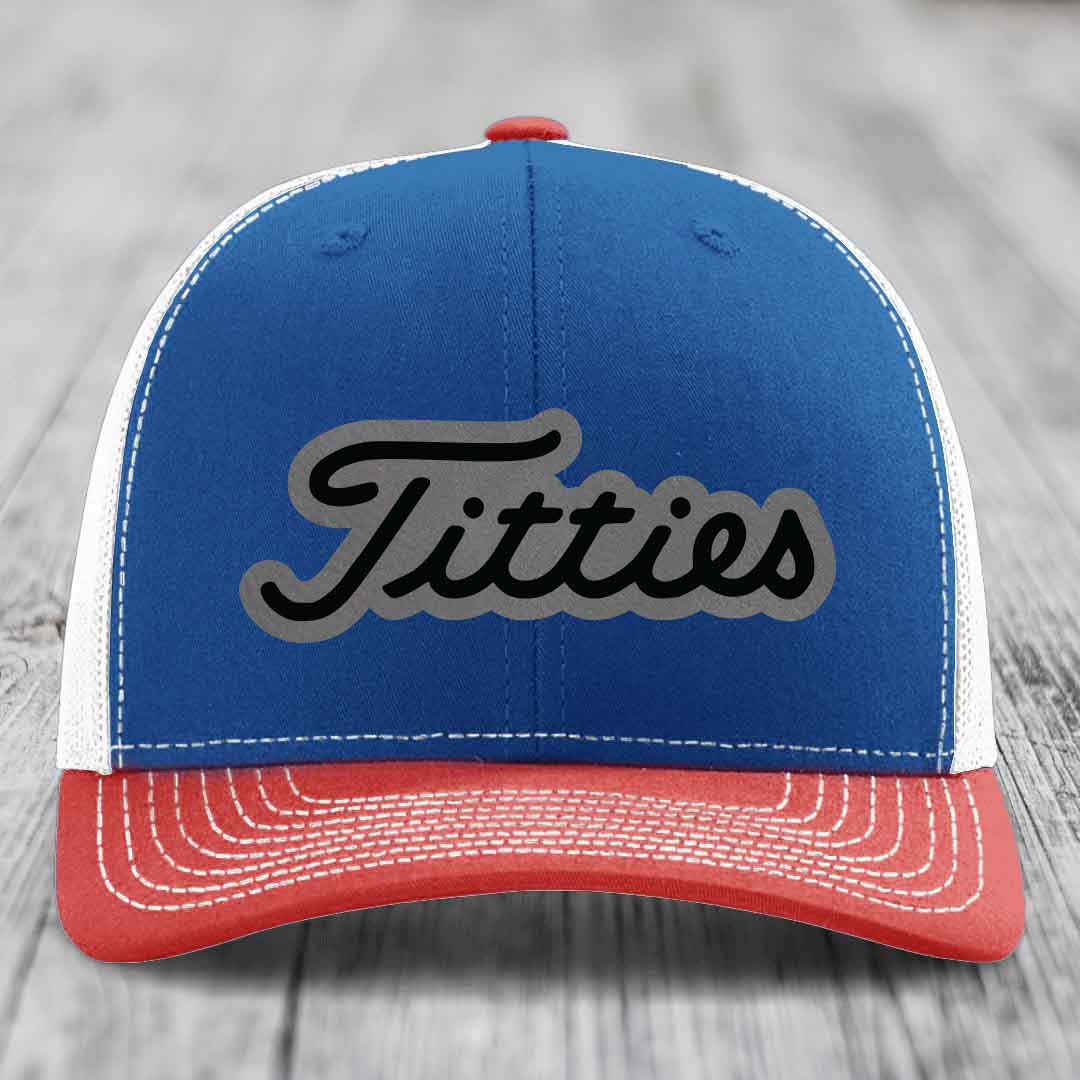 Titties - Leather Patch Hat - Grey to Black Patch - Richardson 112 Snapback Trucker Hat