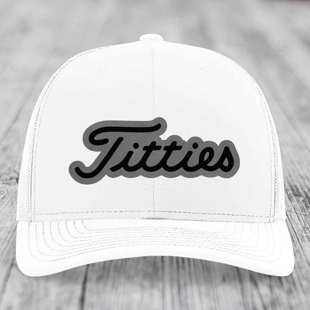 Titties - Leather Patch Hat - Grey to Black Patch - Richardson 112 Snapback Trucker Hat