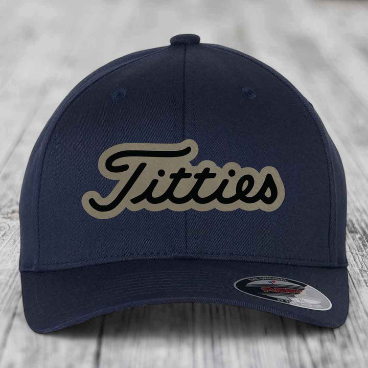 Titties - Leather Patch Hat - Light Brown to Black Patch - Flexfit 6277 Fitted Hat