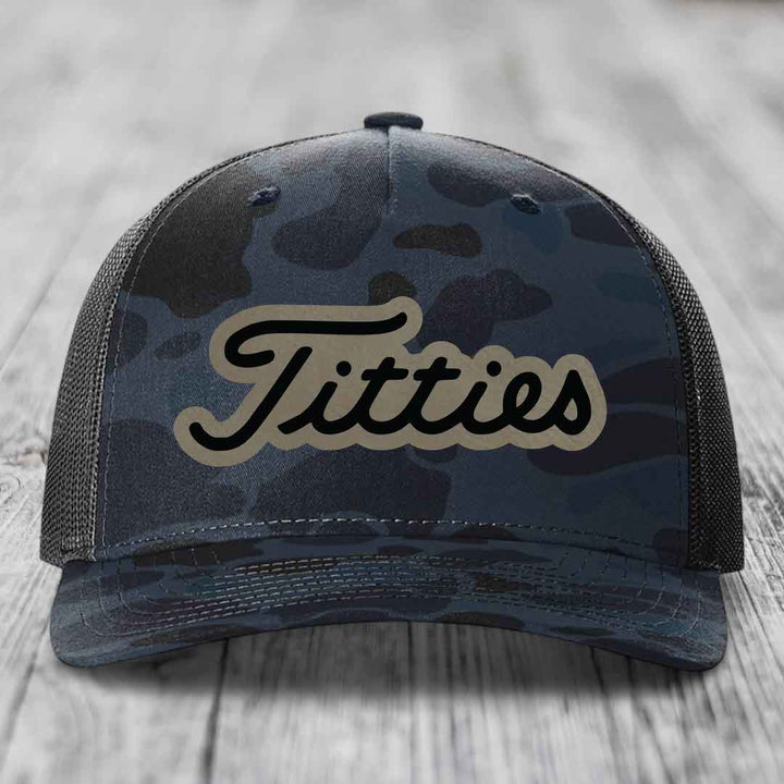 Titties - Leather Patch Hat - Light Brown to Black Patch - Richardson 112PFP Snapback Trucker Hat