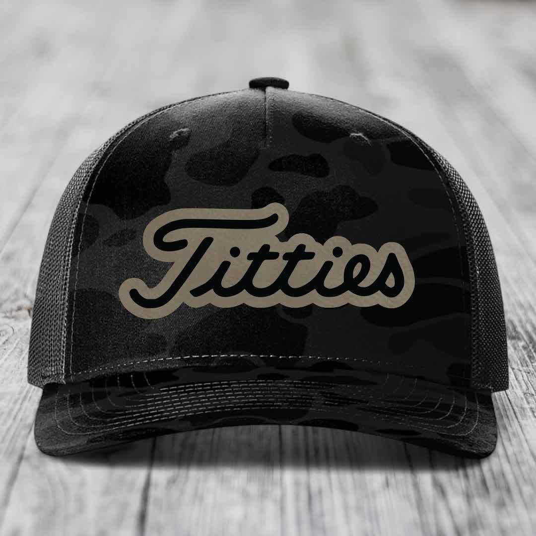 Titties - Leather Patch Hat - Light Brown to Black Patch - Richardson 112PFP Snapback Trucker Hat