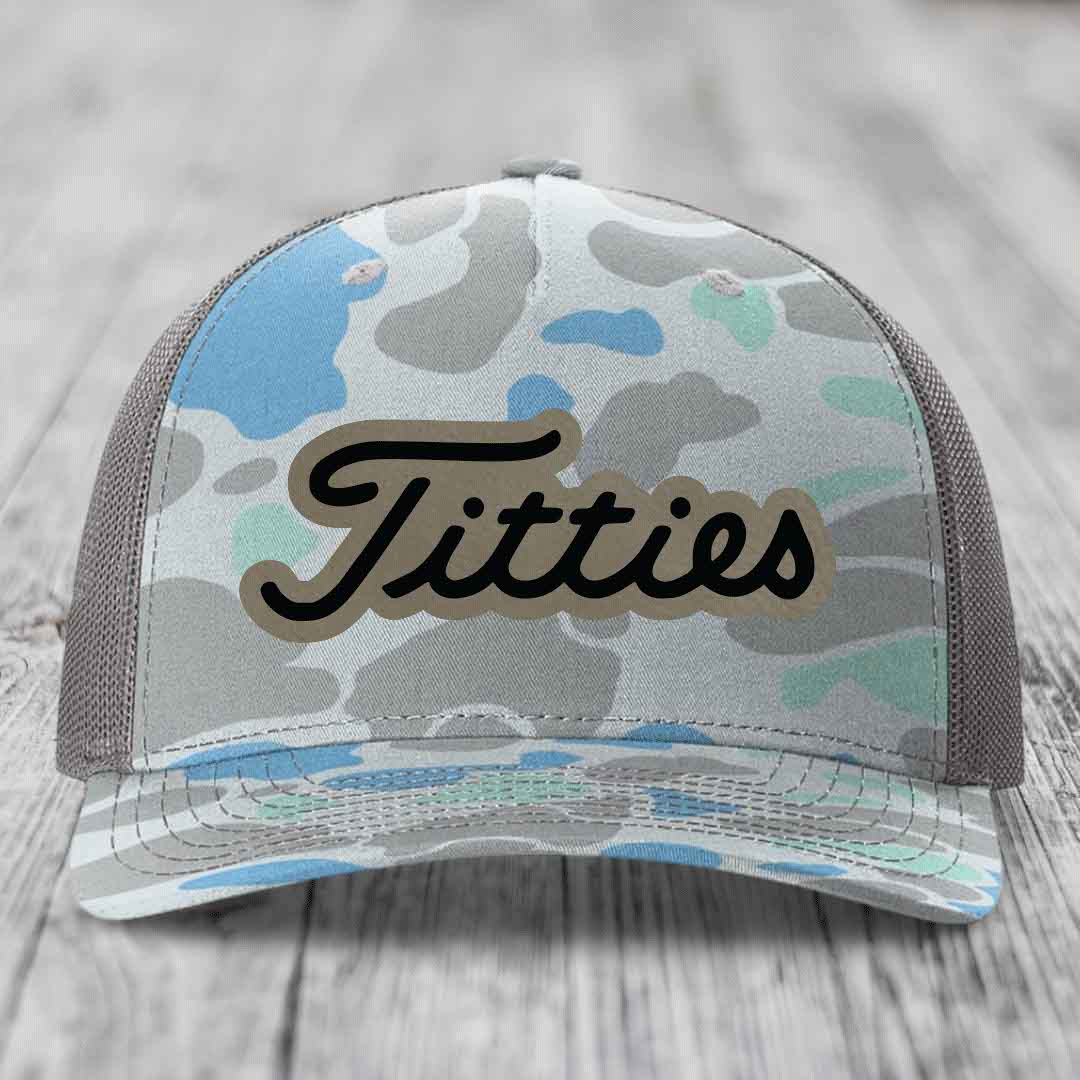 Titties - Leather Patch Hat - Light Brown to Black Patch - Richardson 112PFP Snapback Trucker Hat