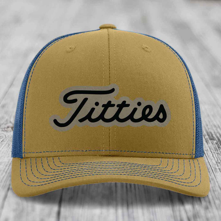 Titties - Leather Patch Hat - Light Brown to Black Patch - Richardson 112 Snapback Trucker Hat