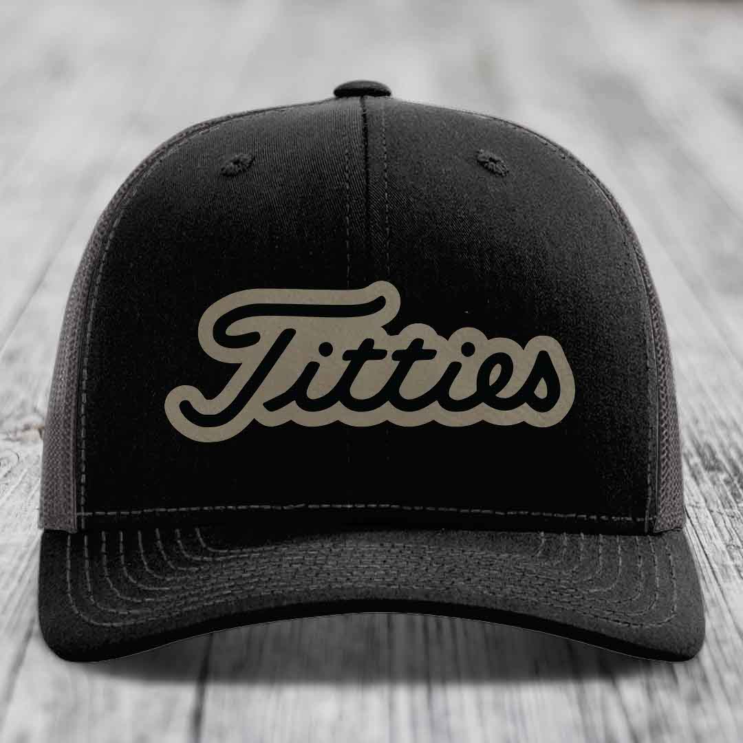 Titties - Leather Patch Hat - Light Brown to Black Patch - Richardson 112 Snapback Trucker Hat