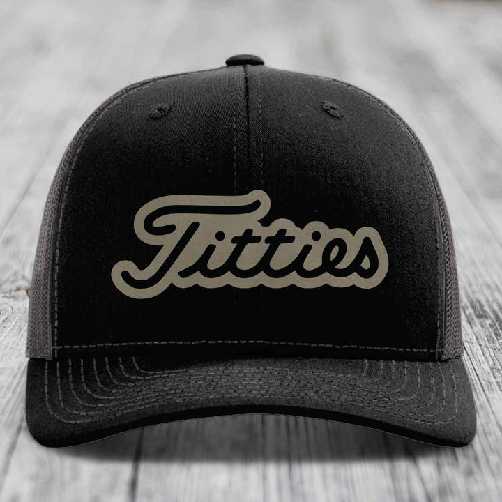 Titties - Leather Patch Hat - Light Brown to Black Patch - Richardson 112 Snapback Trucker Hat