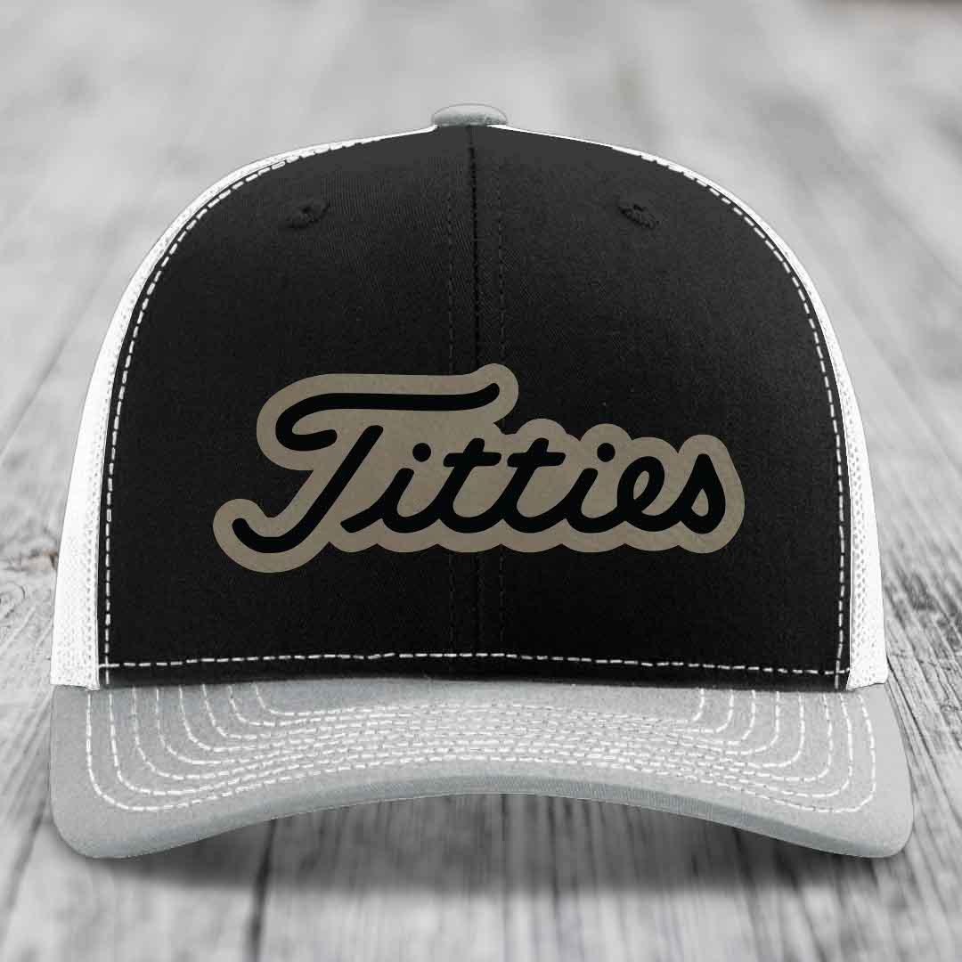 Titties - Leather Patch Hat - Light Brown to Black Patch - Richardson 112 Snapback Trucker Hat