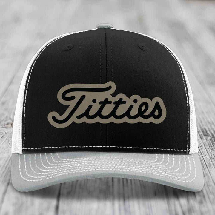 Titties - Leather Patch Hat - Light Brown to Black Patch - Richardson 112 Snapback Trucker Hat