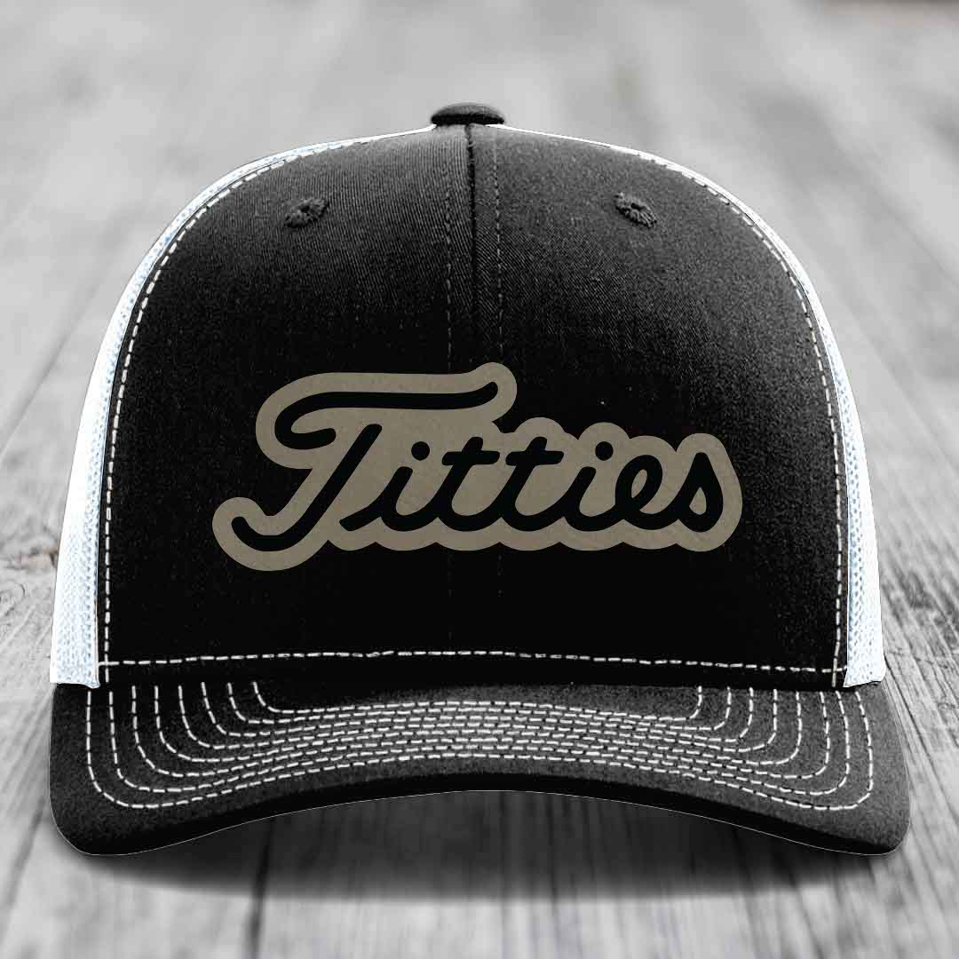 Titties - Leather Patch Hat - Light Brown to Black Patch - Richardson 112 Snapback Trucker Hat