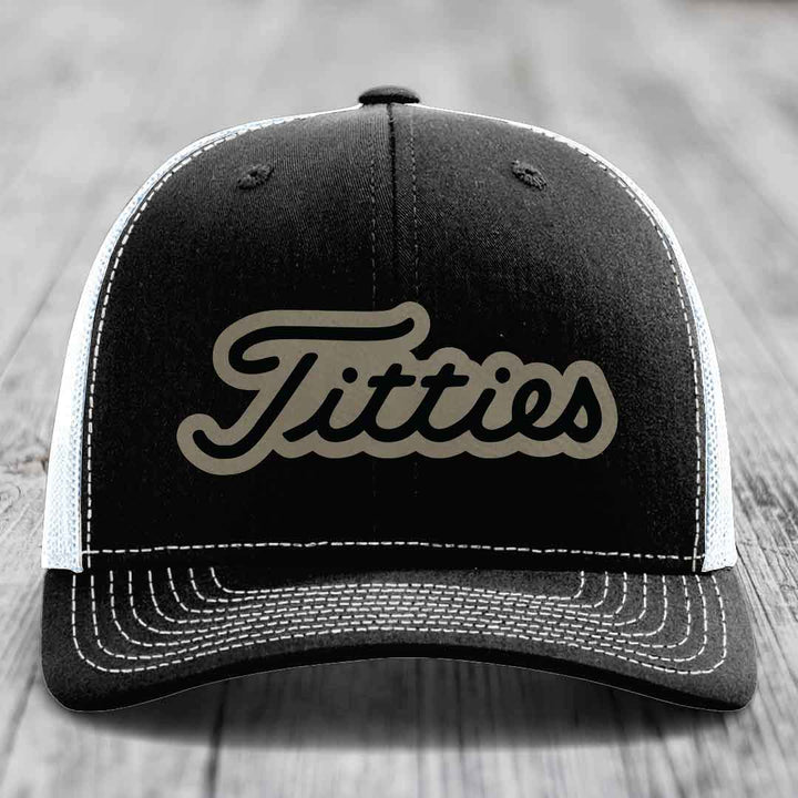Titties - Leather Patch Hat - Light Brown to Black Patch - Richardson 112 Snapback Trucker Hat