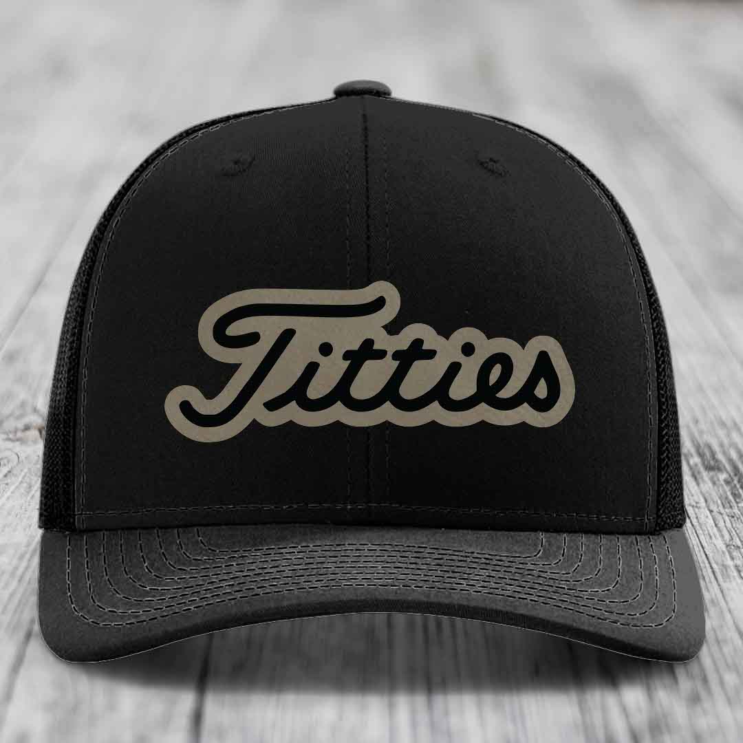 Titties - Leather Patch Hat - Light Brown to Black Patch - Richardson 112 Snapback Trucker Hat