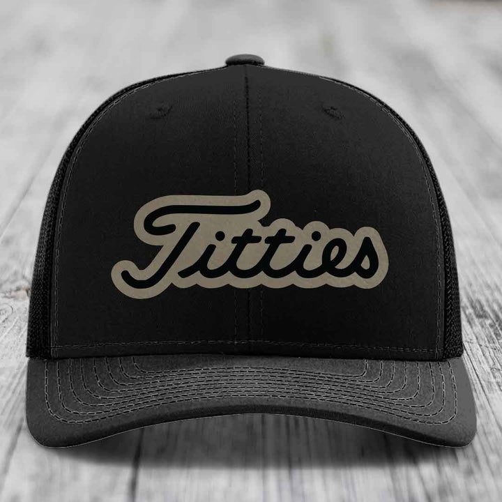Titties - Leather Patch Hat - Light Brown to Black Patch - Richardson 112 Snapback Trucker Hat
