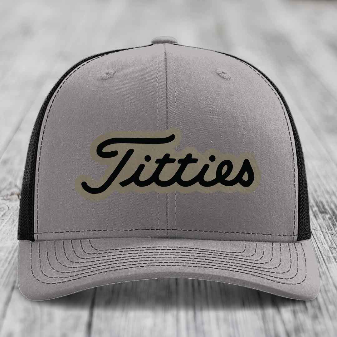 Titties - Leather Patch Hat - Light Brown to Black Patch - Richardson 112 Snapback Trucker Hat