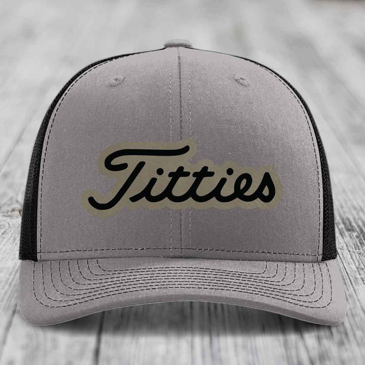 Titties - Leather Patch Hat - Light Brown to Black Patch - Richardson 112 Snapback Trucker Hat