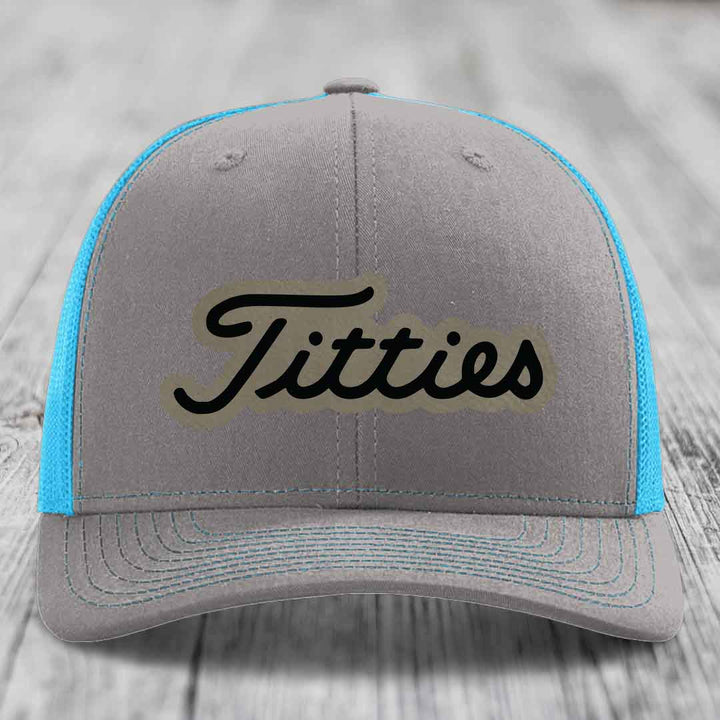 Titties - Leather Patch Hat - Light Brown to Black Patch - Richardson 112 Snapback Trucker Hat