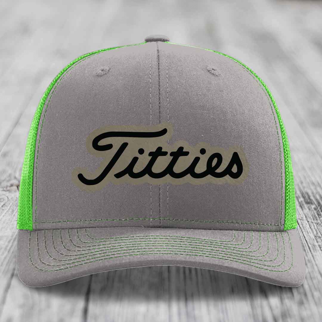 Titties - Leather Patch Hat - Light Brown to Black Patch - Richardson 112 Snapback Trucker Hat