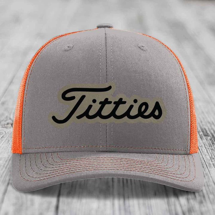 Titties - Leather Patch Hat - Light Brown to Black Patch - Richardson 112 Snapback Trucker Hat