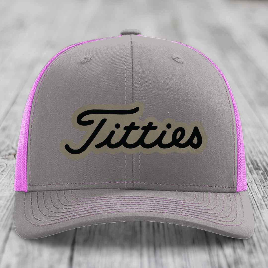 Titties - Leather Patch Hat - Light Brown to Black Patch - Richardson 112 Snapback Trucker Hat