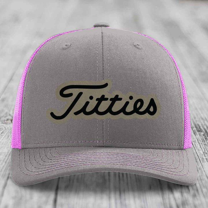 Titties - Leather Patch Hat - Light Brown to Black Patch - Richardson 112 Snapback Trucker Hat