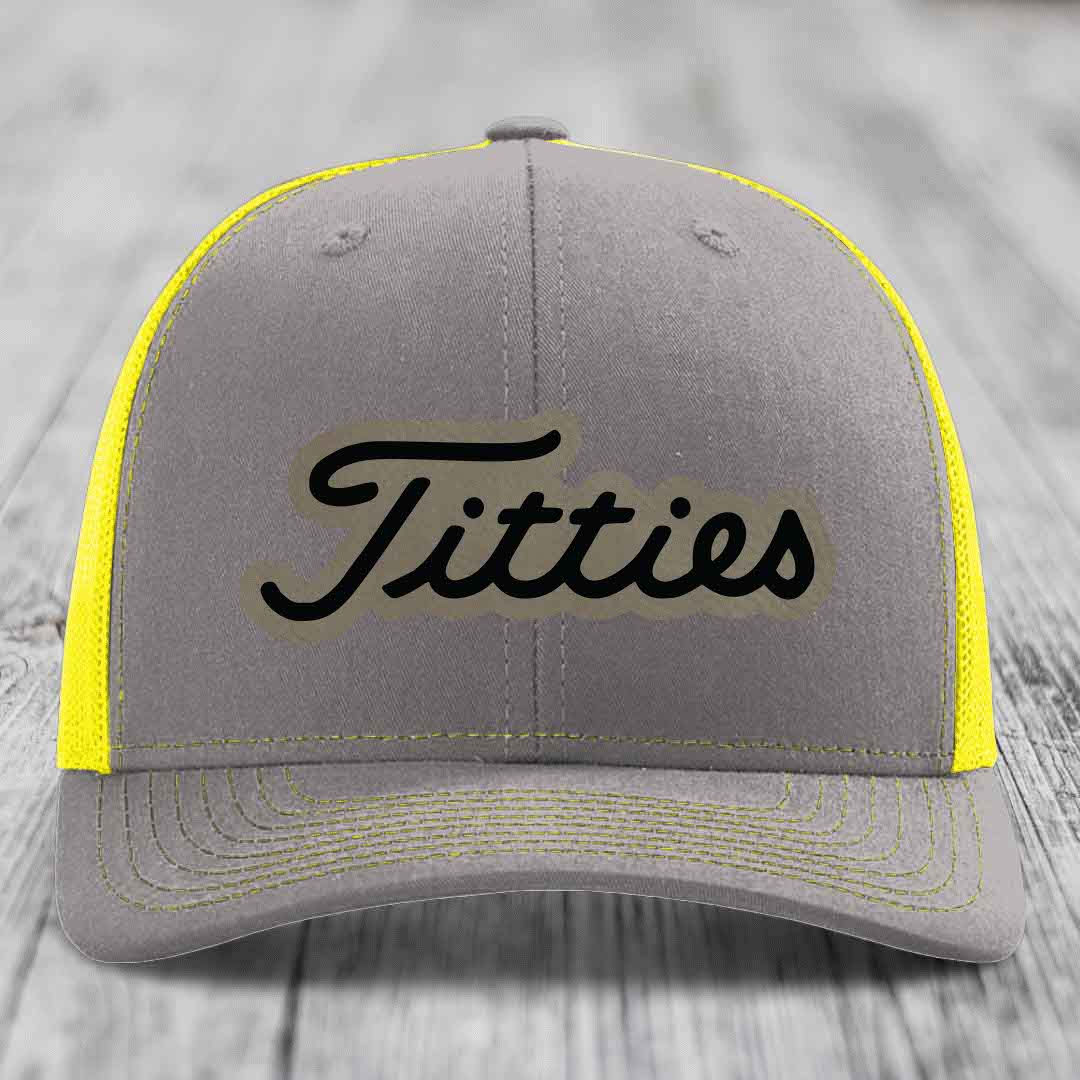 Titties - Leather Patch Hat - Light Brown to Black Patch - Richardson 112 Snapback Trucker Hat