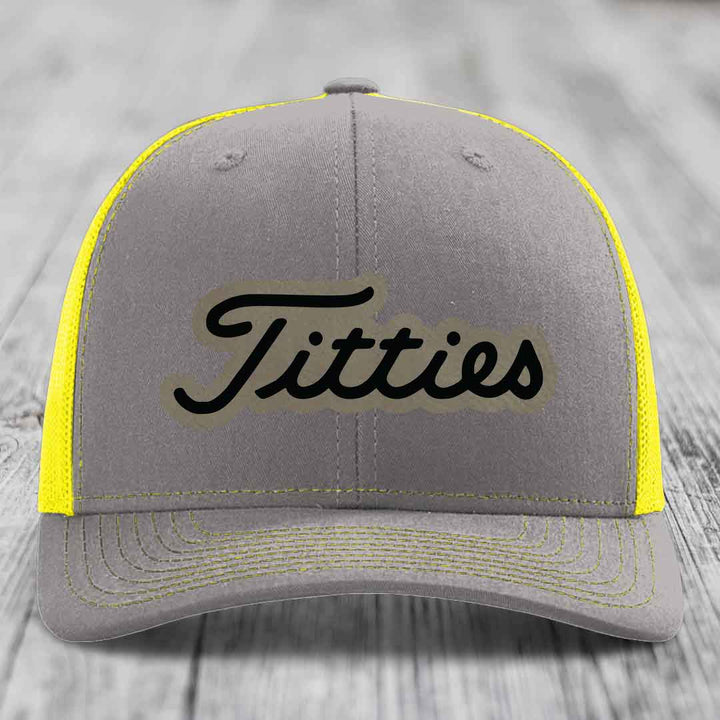 Titties - Leather Patch Hat - Light Brown to Black Patch - Richardson 112 Snapback Trucker Hat