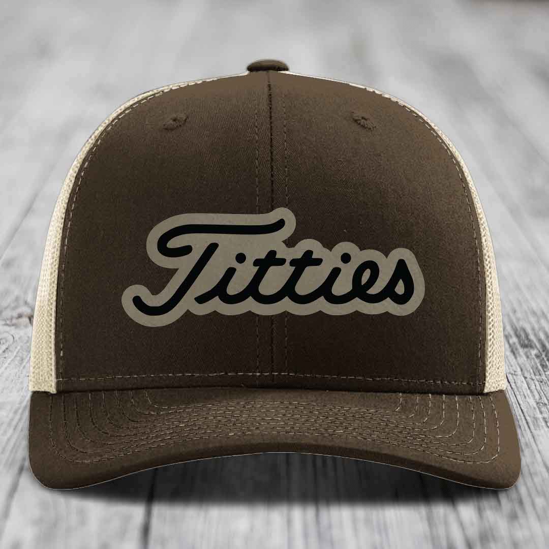 Titties - Leather Patch Hat - Light Brown to Black Patch - Richardson 112 Snapback Trucker Hat