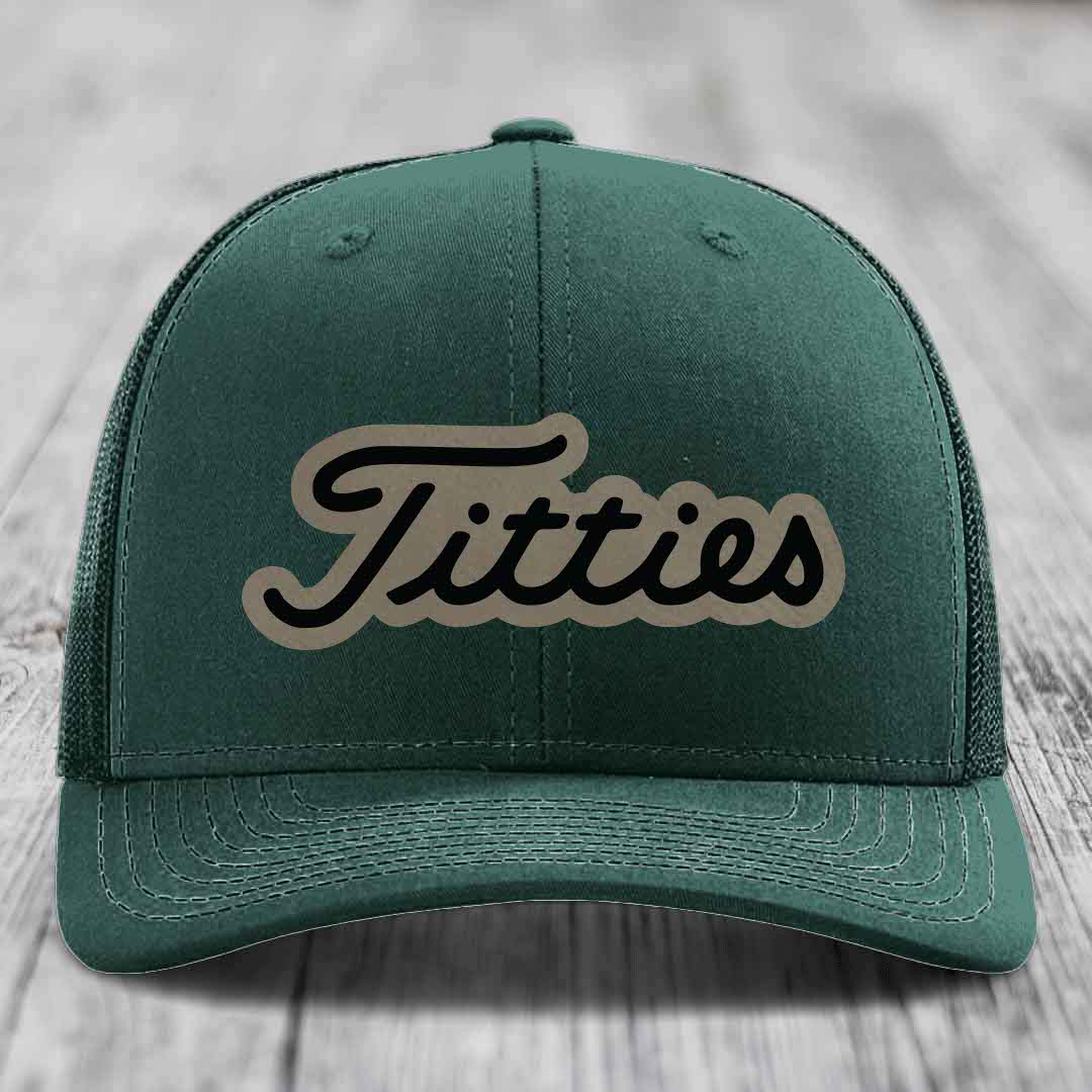Titties - Leather Patch Hat - Light Brown to Black Patch - Richardson 112 Snapback Trucker Hat