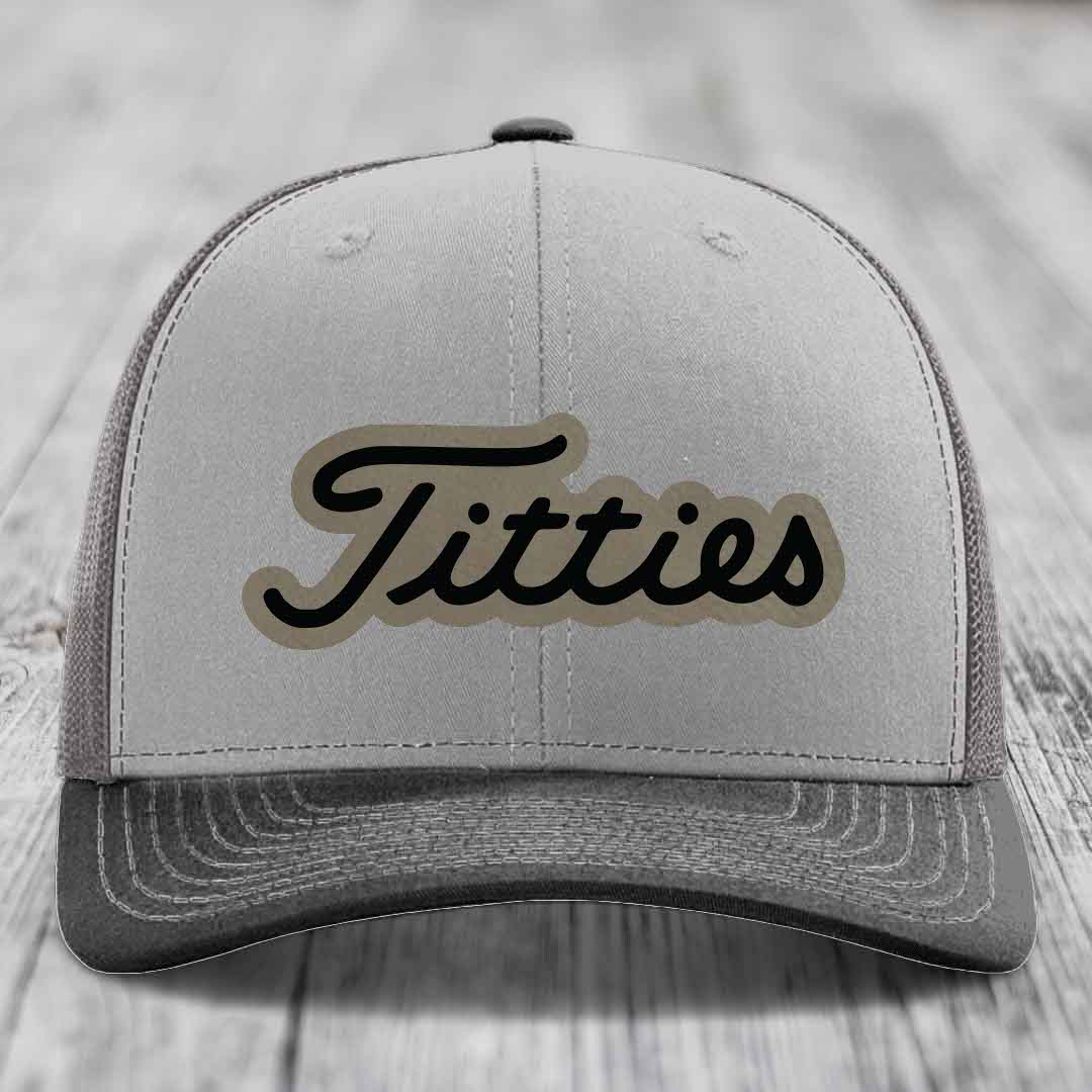 Titties - Leather Patch Hat - Light Brown to Black Patch - Richardson 112 Snapback Trucker Hat