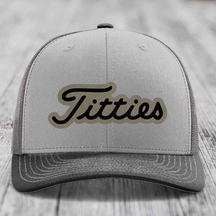 Titties - Leather Patch Hat - Light Brown to Black Patch - Richardson 112 Snapback Trucker Hat