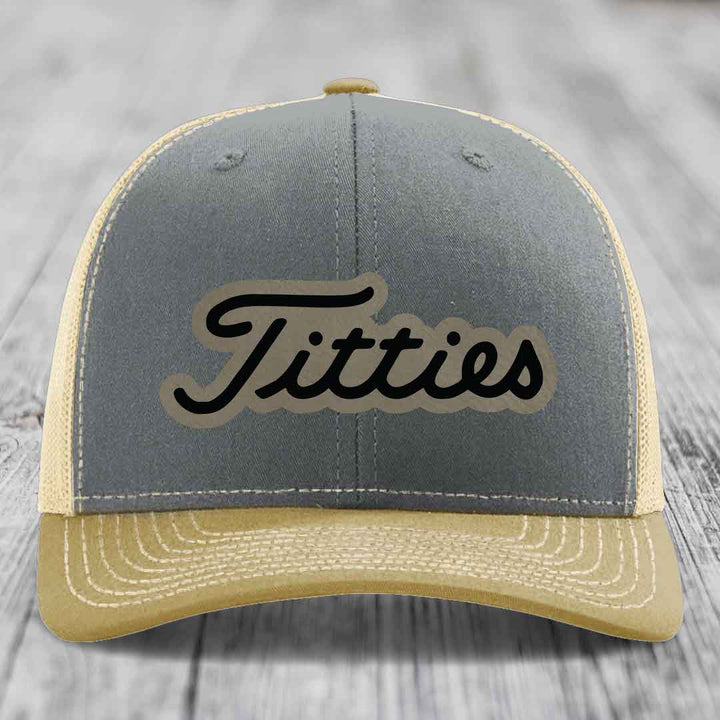 Titties - Leather Patch Hat - Light Brown to Black Patch - Richardson 112 Snapback Trucker Hat