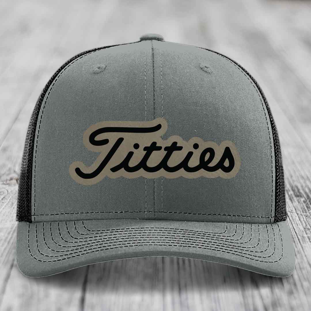 Titties - Leather Patch Hat - Light Brown to Black Patch - Richardson 112 Snapback Trucker Hat