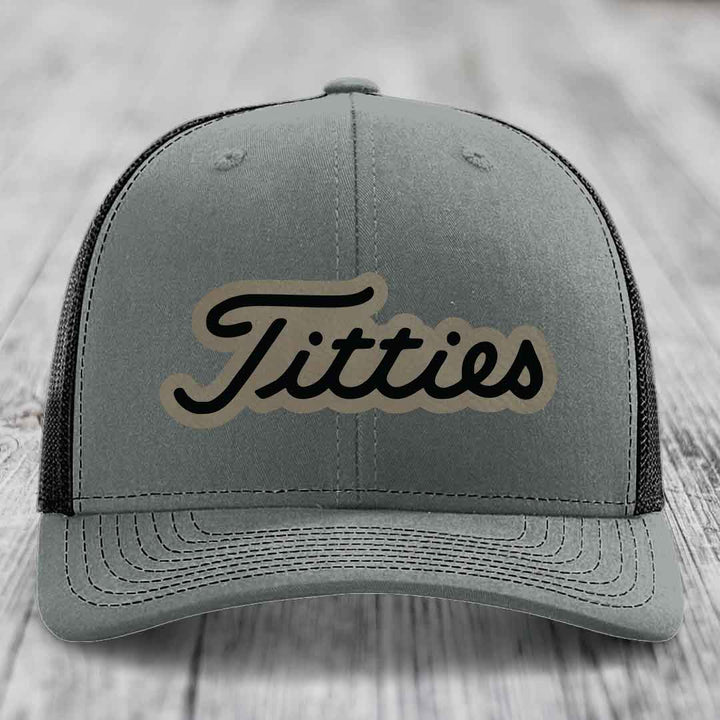 Titties - Leather Patch Hat - Light Brown to Black Patch - Richardson 112 Snapback Trucker Hat