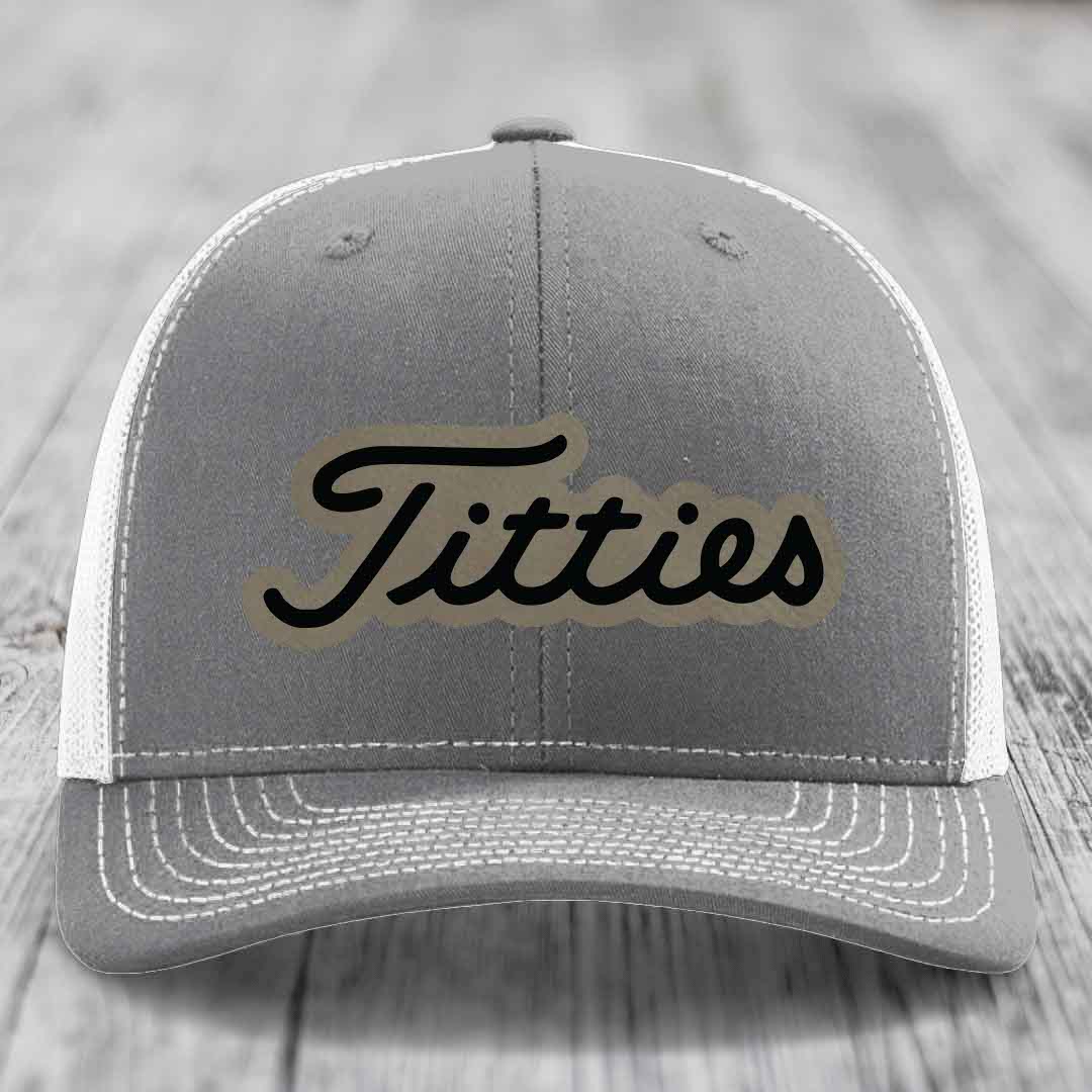 Titties - Leather Patch Hat - Light Brown to Black Patch - Richardson 112 Snapback Trucker Hat