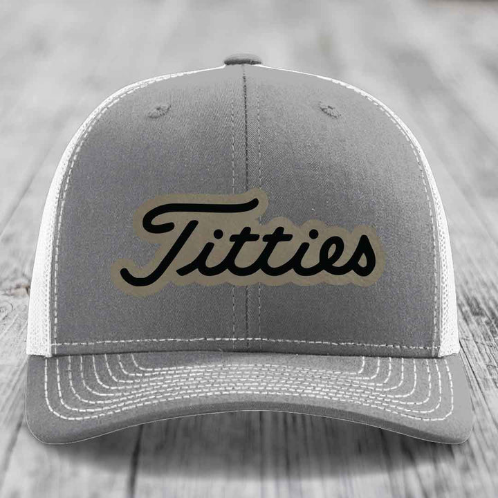 Titties - Leather Patch Hat - Light Brown to Black Patch - Richardson 112 Snapback Trucker Hat