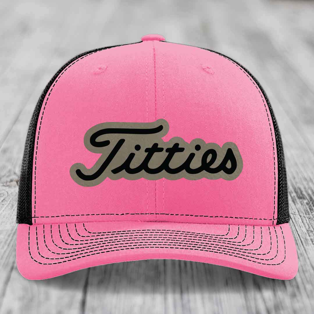 Titties - Leather Patch Hat - Light Brown to Black Patch - Richardson 112 Snapback Trucker Hat