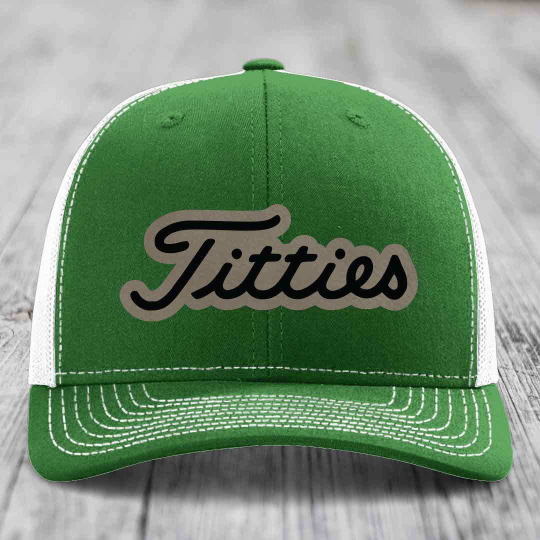 Titties - Leather Patch Hat - Light Brown to Black Patch - Richardson 112 Snapback Trucker Hat