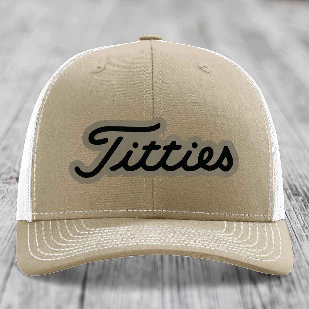 Titties - Leather Patch Hat - Light Brown to Black Patch - Richardson 112 Snapback Trucker Hat