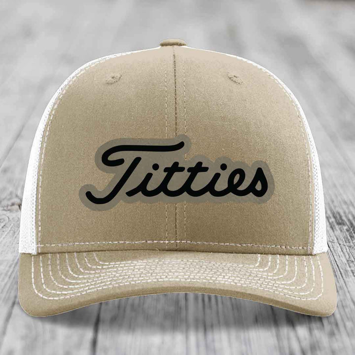 Titties - Leather Patch Hat - Light Brown to Black Patch - Richardson 112 Snapback Trucker Hat