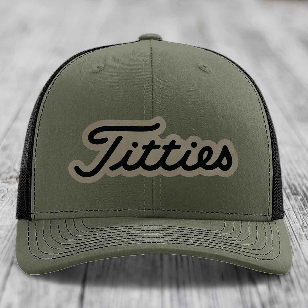 Titties - Leather Patch Hat - Light Brown to Black Patch - Richardson 112 Snapback Trucker Hat