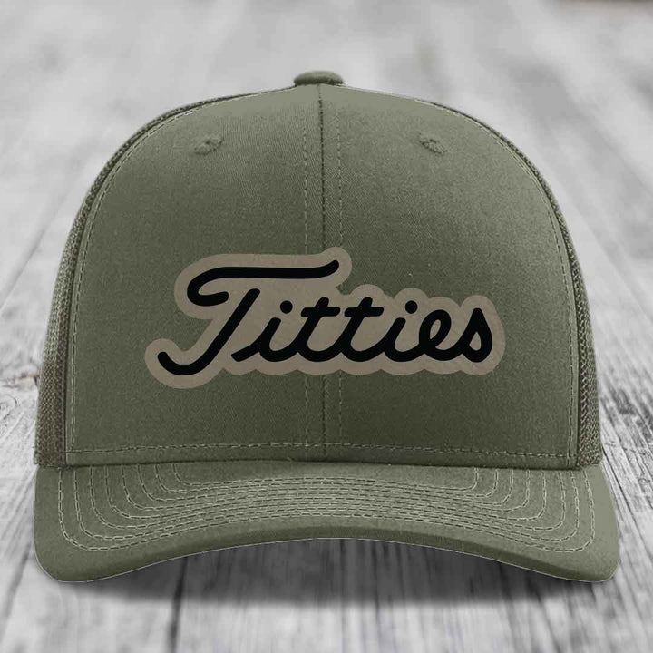 Titties - Leather Patch Hat - Light Brown to Black Patch - Richardson 112 Snapback Trucker Hat