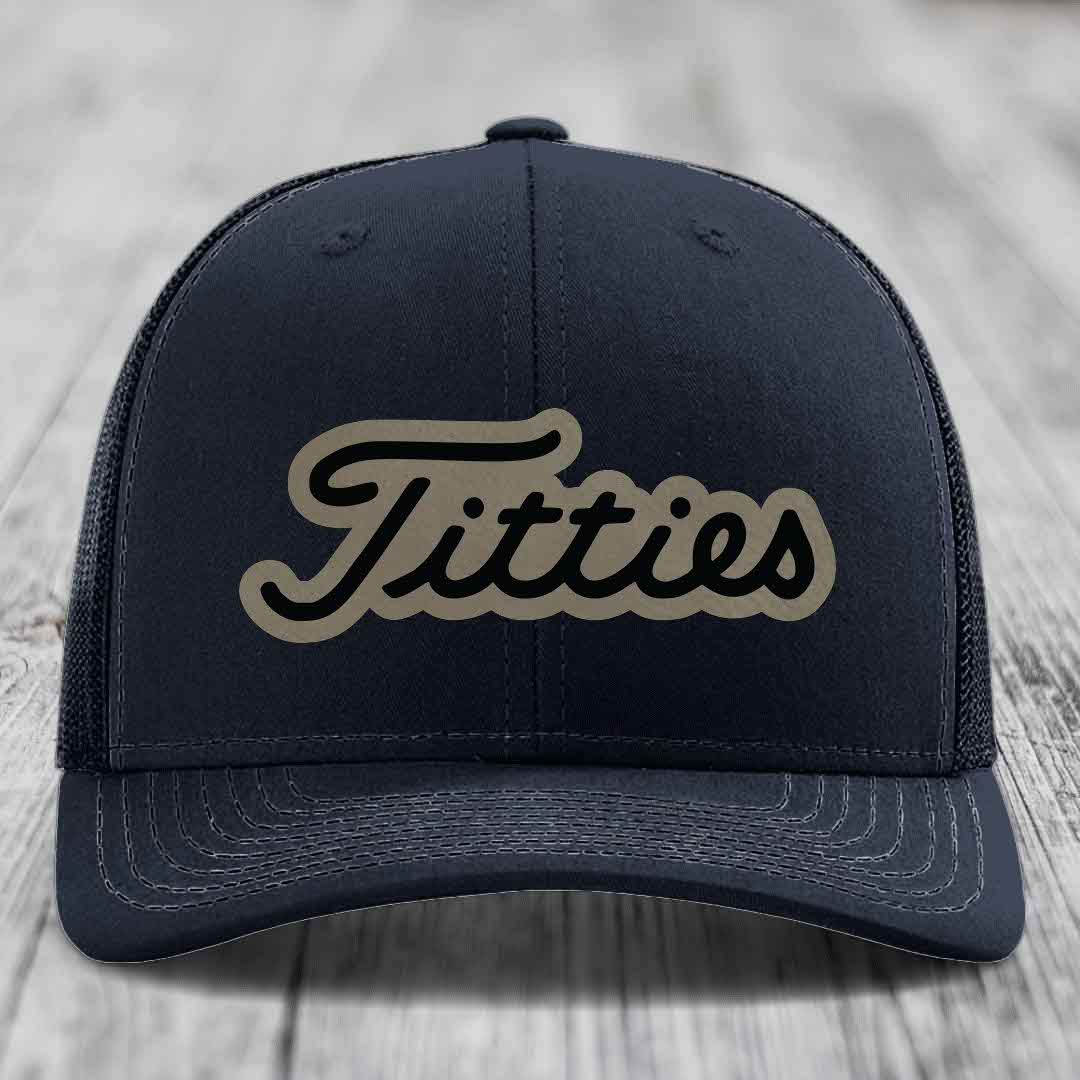Titties - Leather Patch Hat - Light Brown to Black Patch - Richardson 112 Snapback Trucker Hat